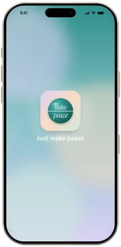 The iPhone home screen with the Just make peace icon in the middle.