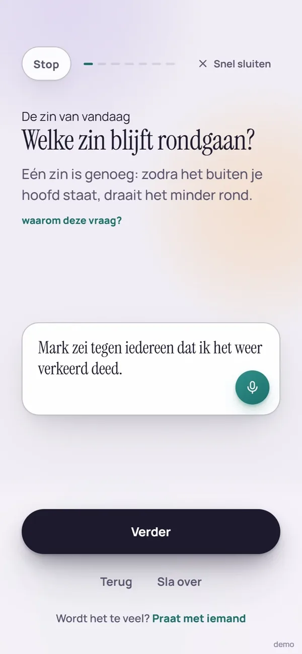 Scherm van vraag 1 in de app