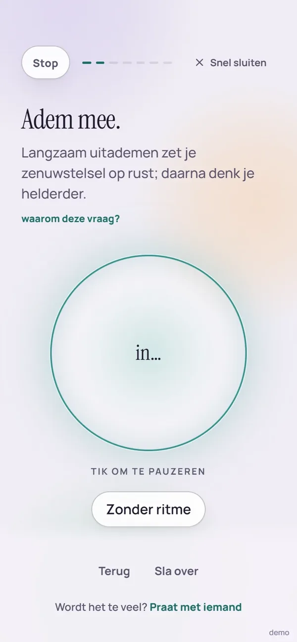 Scherm van vraag 2 in de app