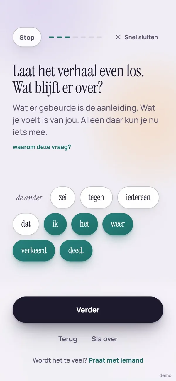 Scherm van vraag 3 in de app