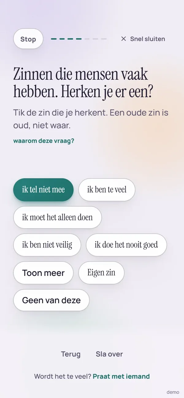 Scherm van vraag 4 in de app