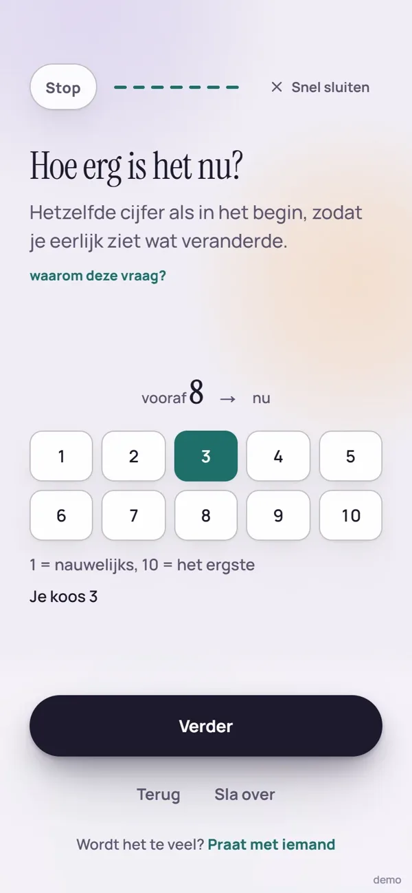 Scherm van vraag 7 in de app